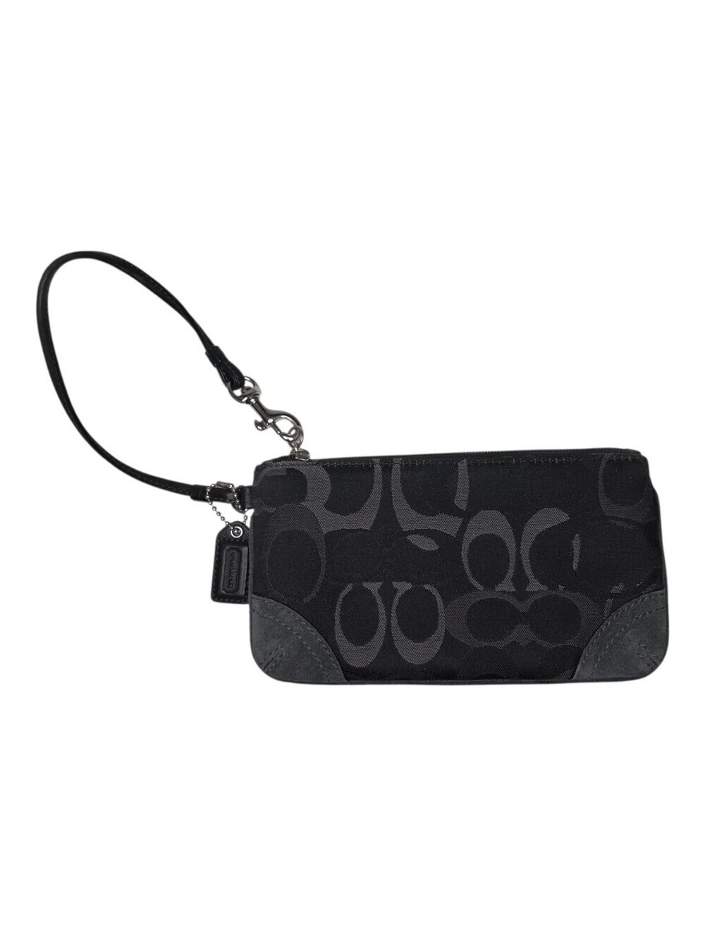 Vintage Coach Signature Jacquard Wristlet Suede Corners Black